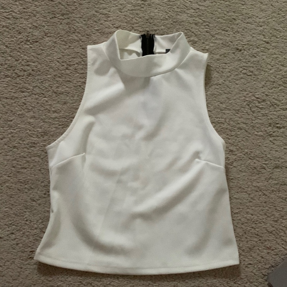 Astr white sleeveless crop top (turtleneck)